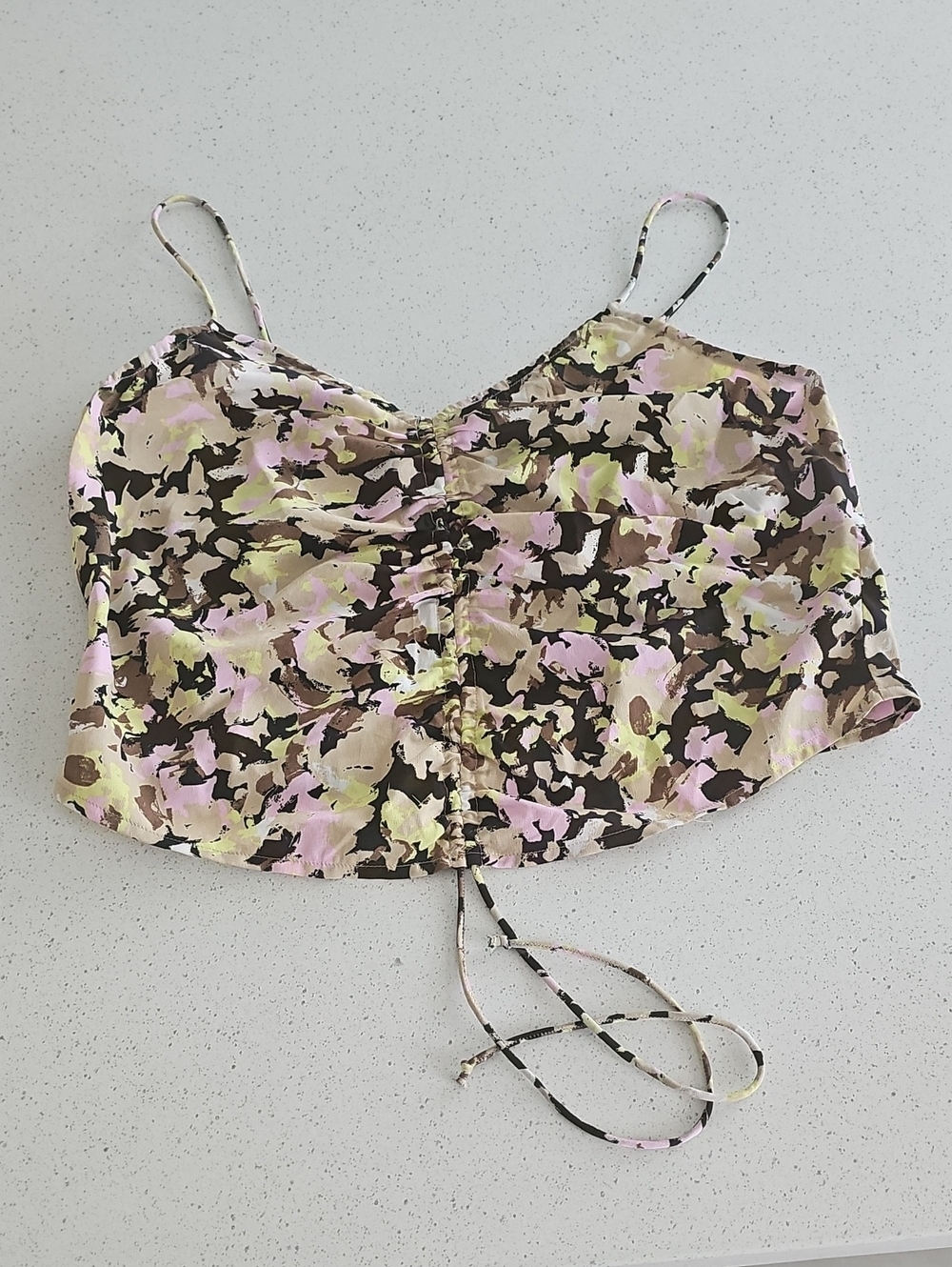 Vero Moda Chaddie Cami Ruched Front Spaghetti Strap Camisole Top - Pink/Green
